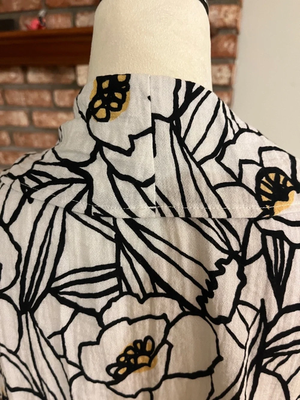 Habitat White Black Floral Cowl Neck dress with Gold Accents - Picture 3 of 3